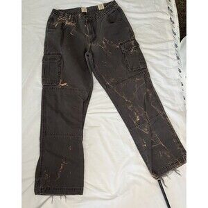 Redhead Canvas Work Pants Bleached Custom Distressed Utility Cargo Raw Hem 34/32